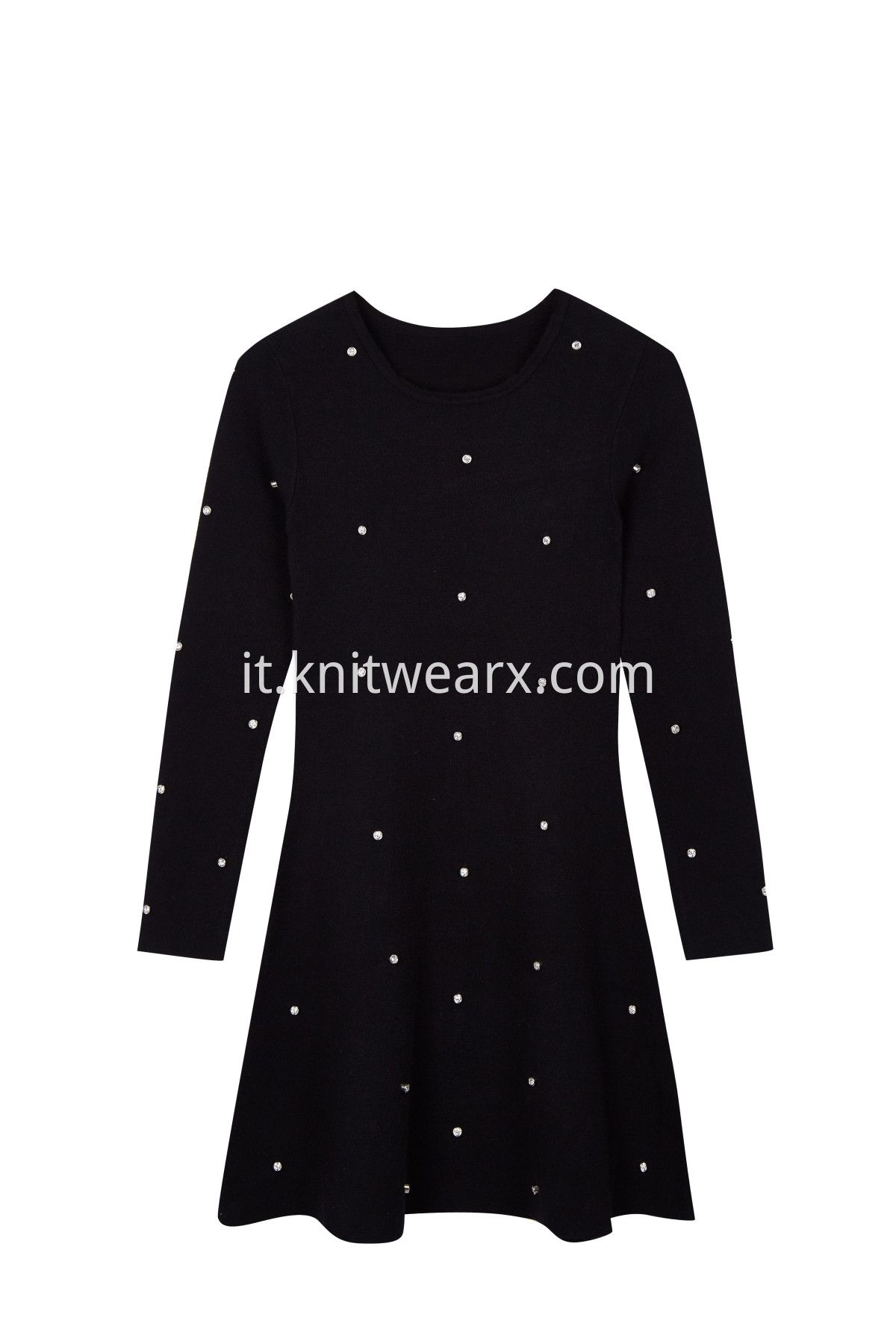 Women's Crew Neck Crystal button Short Sweater Dress